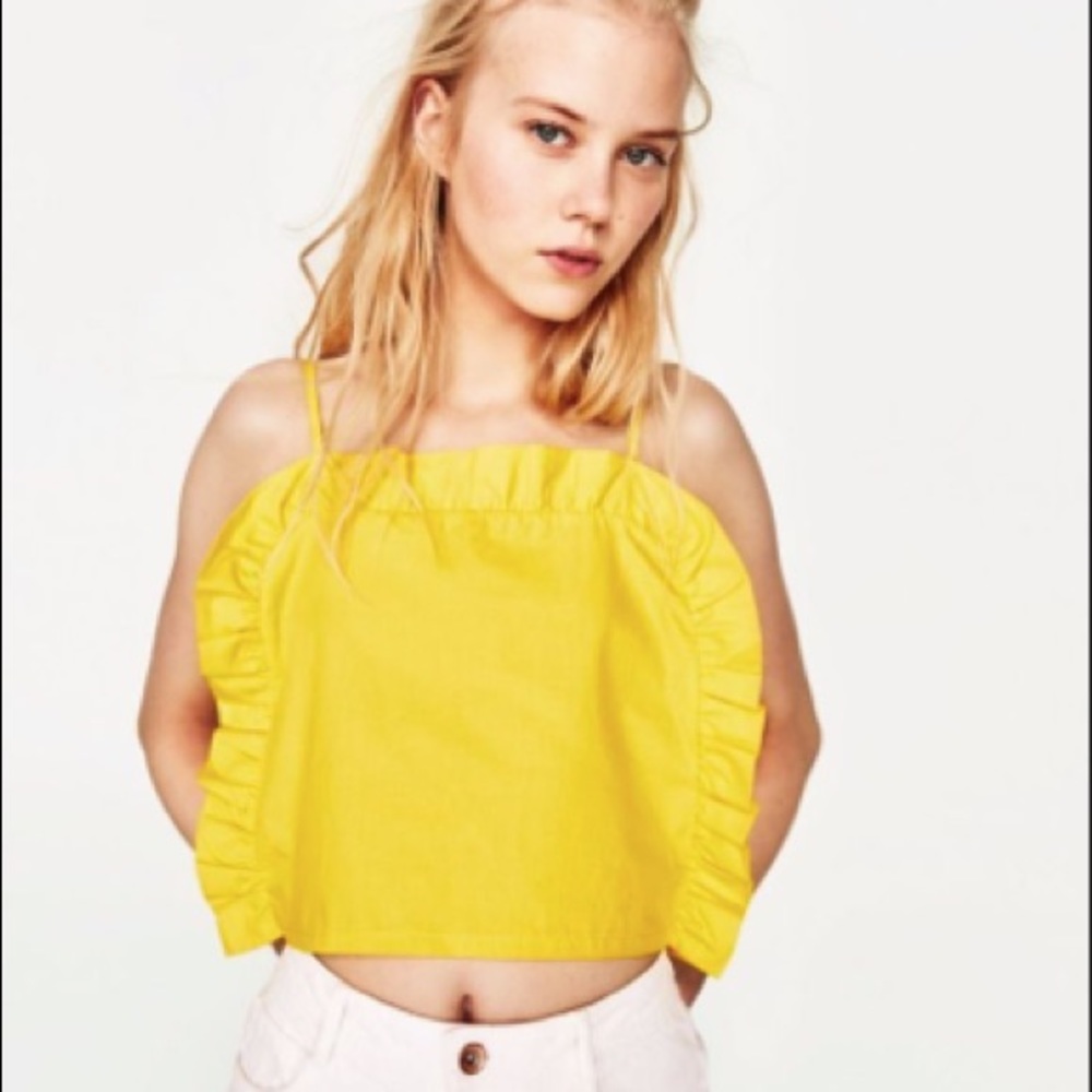 Zara yellow ruffle crop top tank